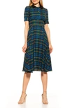 Alexia Admor Printed Spread Collar Midi Dress In Blue Plaid