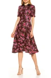 Alexia Admor Printed Spread Collar Midi Dress In Burgundy Multi