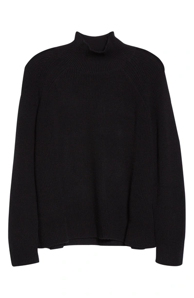 Eileen Fisher Raglan Sleeve Merino Wool Turtleneck Sweater In Black