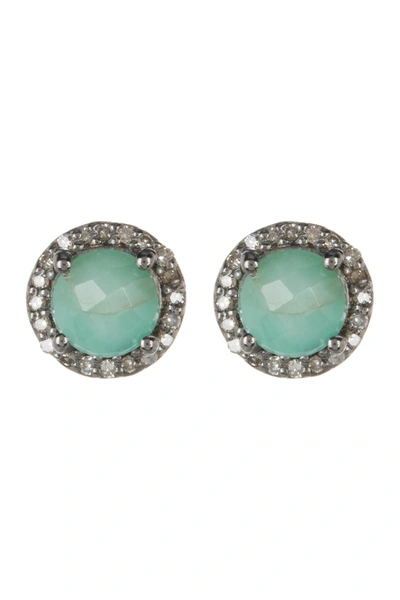 Adornia Fine Sterling Silver Echo Light Emerald & Diamond Halo Stud Earrings In Green