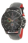 Gevril Gv2 Scuderia White Dial Black Leather Chronograph Date Watch, 45mm In Black/black/black