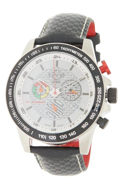 Gevril Men's Gv2 Scuderia White Dial Black Leather Chronograph Date Watch In Black/white