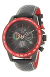 Gevril Gv2 Scuderia White Dial Black Leather Chronograph Date Watch, 45mm In Black/black