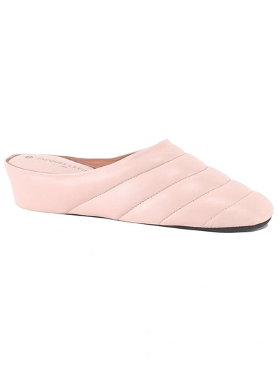 Jacques Levine Quilted Leather Wedge Slippers In Pink