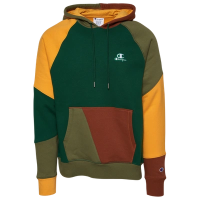 Champion Mens Patchwork Classic Fleece Hoodie In Green brown ModeSens