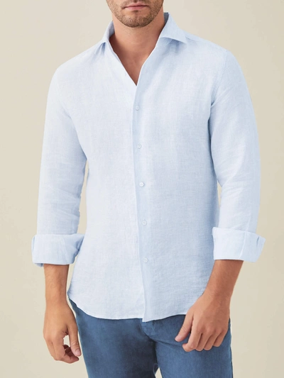 Luca Faloni Striped Sky Blue Portofino Linen Shirt In Light Blue