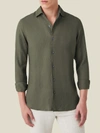 LUCA FALONI KHAKI GREEN PORTOFINO LINEN SHIRT