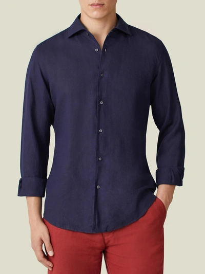 Luca Faloni Midnight Blue Portofino Linen Shirt In Dark Blue