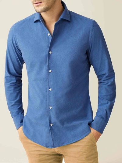 Luca Faloni Chambray Blue Brushed Cotton Shirt