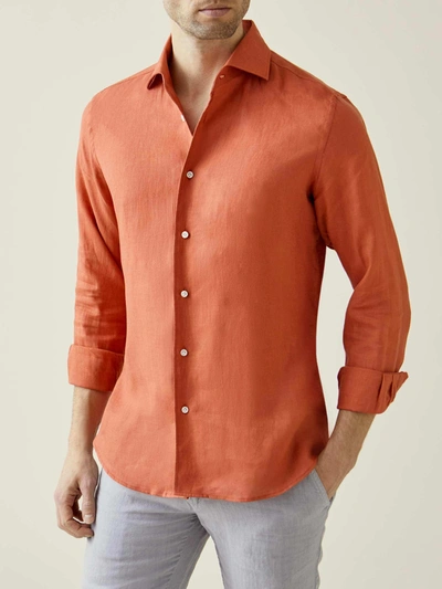 Luca Faloni Coral Portofino Linen Shirt In Orange