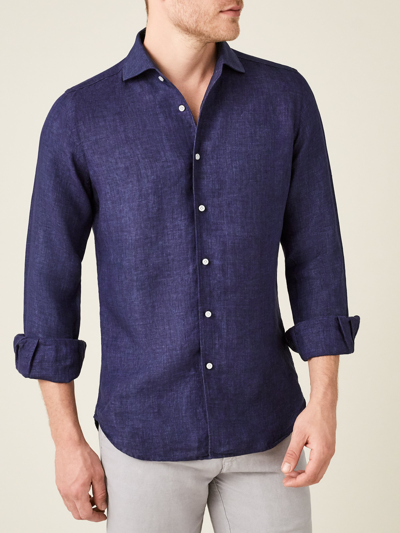 Luca Faloni Navy Blue Portofino Linen Shirt
