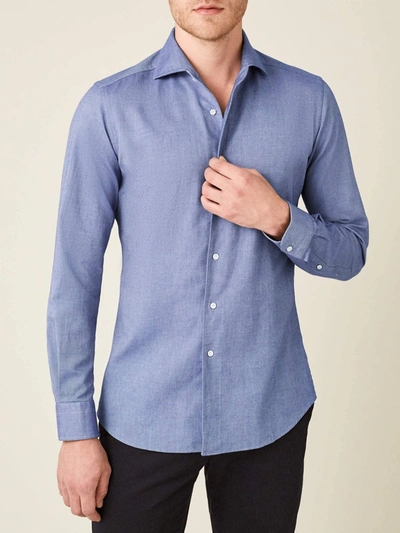 Luca Faloni Dark Blue Brushed Cotton Shirt