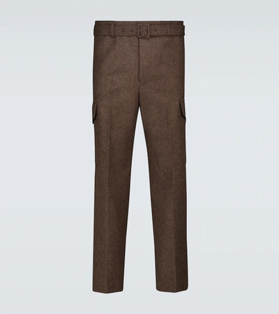 Auralee Shetland Wool Belted Pants In Brown