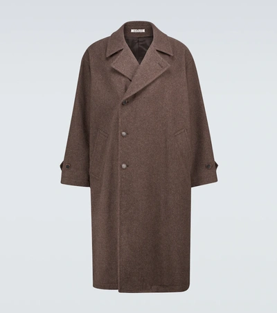 Auralee Shetland Wool Double-breasted Coat In Brown | ModeSens