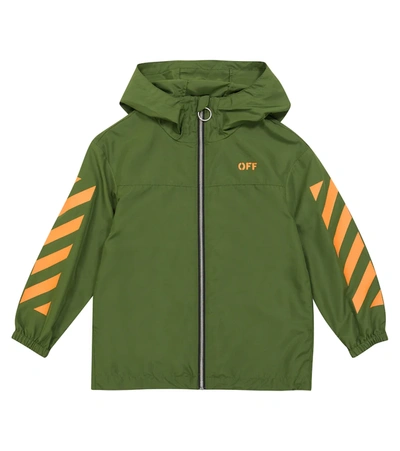 Off-white Kids' Striped Detail Hooded Jacket In Green