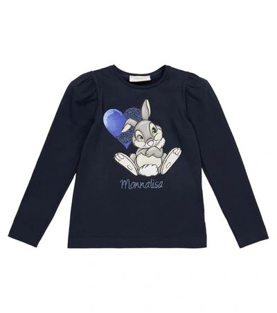 Monnalisa Kids' Long-sleeved Bunny Printed T-shirt In Blue