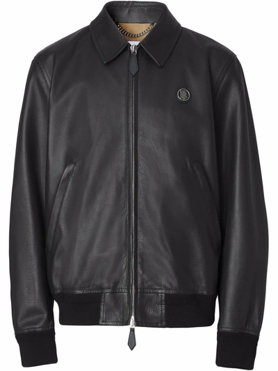Burberry Monogram Motif Harrington Leather Jacket In Schwarz