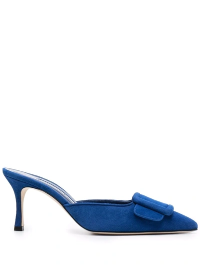 Manolo Blahnik Maysale 80mm Suede Mules In Blau