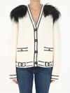 Dolce & Gabbana Logo Striped Trim Cardigan W/ Faux-fur Back In Cream