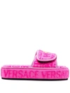 Versace Logo-print Open-toe Slides In Rosa