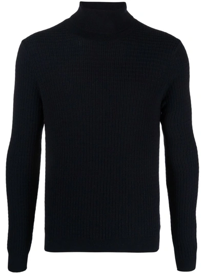 Zanone Textured Roll-neck Jumper In Blau