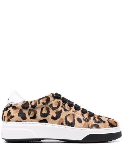 Dsquared2 Leopard-print Lace-up Trainers In Brown