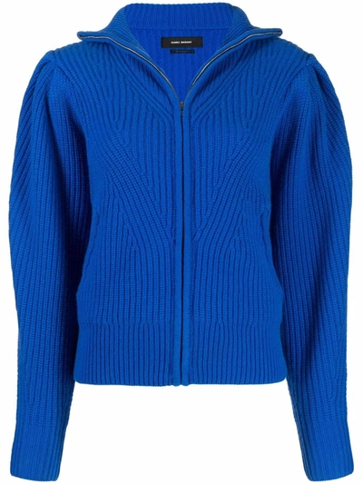 Isabel Marant Chunky-knit Puff-sleeves Cardigan In Blue