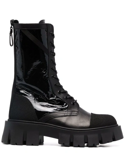 Premiata Lace-up Leather Boots In Black