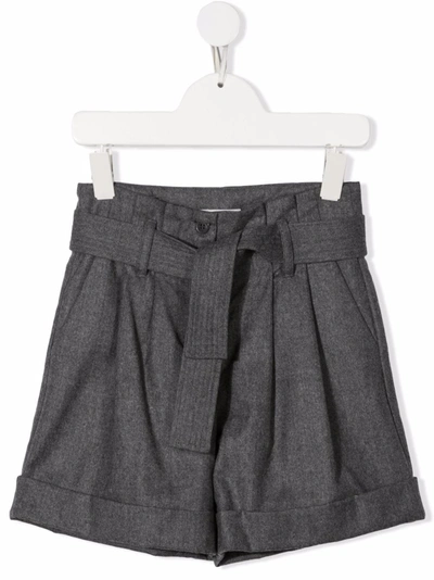 Moncler Kids' Virgin Wool Belted Bermuda Shorts In Grey
