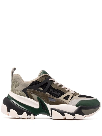 Michael Kors Nick Panelled Leather Sneakers In Green