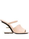 Fendi 95mm Leather Metallic-heel Slide Sandals In Pink