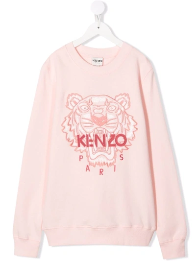 Kenzo Teen Tiger-embroidered Crewneck Sweatshirt In Pink
