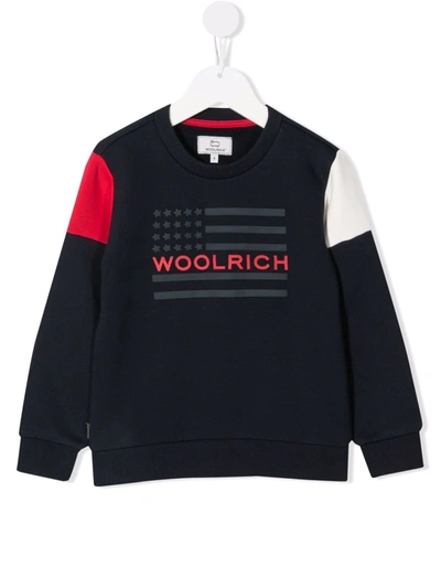 Woolrich Kids' Colour-block Fleece Sweatshirt In Blue