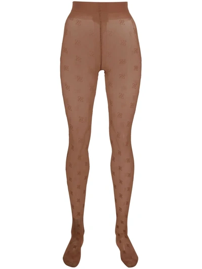 Fendi Ff Karligraphy-embroidered Tights In Brown