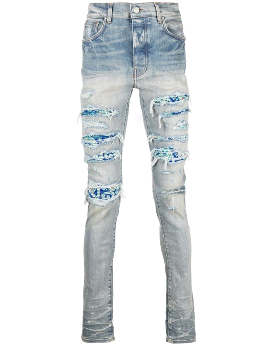 Jean Amiri Thrasher à Carreaux Laser Bleu Clair - Taille 30, Slim, Occasion Très Bon état