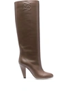 Fendi Logo-embossed Leather Knee-high Boots In Maya