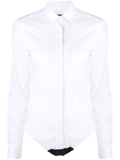 Les Hommes Cotton-poplin Shirt Bodysuit In White