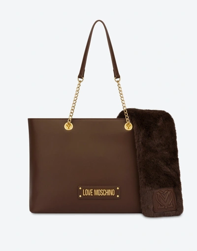 Love Moschino Furry Scarf Shopper In Black