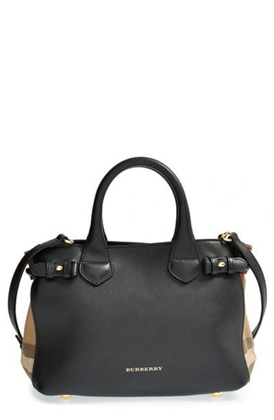 Burberry Textured-leather And Checked Canvas Tote In Black/tan