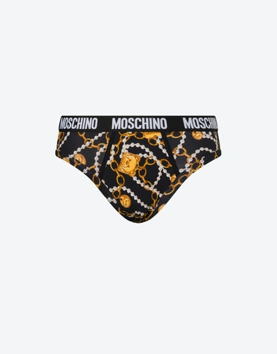 Moschino All-over Teddy Chain Briefs In Black