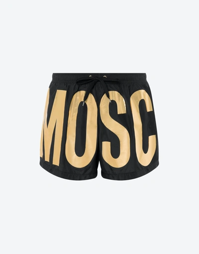 Moschino Gold Logo Beach Boxer In Black