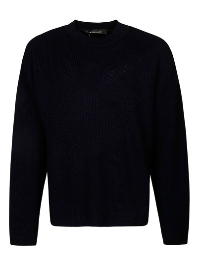 Versace Round Neck Sweater In Blu