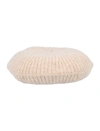 Ganni Logo-patch Ribbed-knit Beret In Sand