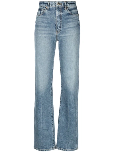 Khaite Layla Paneled Cropped High-rise Flared Jeans In Blue