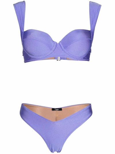 Noire Swimwear Shine Finish Bikini Set In Purple