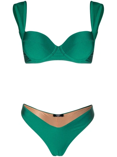 Noire Swimwear Shine Finish Bikini Set In Green