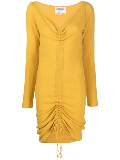 Concepto Ruched Fine-knit Dress In Yellow