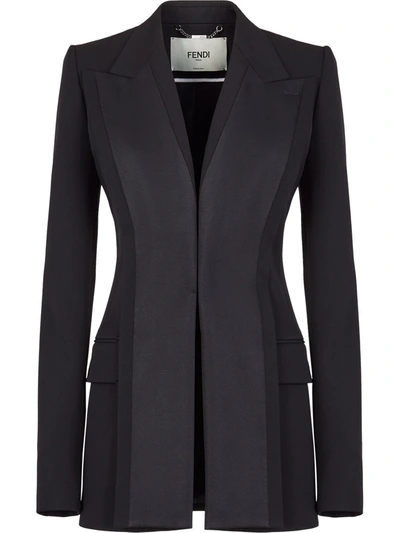 Fendi Grosgrain-faced Wool Grain De Poudre Blazer In Noir