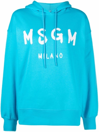 Msgm Sweatshirt With Brushed Logo In Blau
