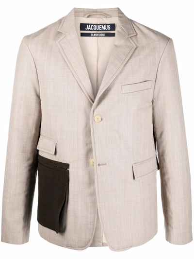 Jacquemus Pouch-pocket Single-breasted Blazer In Brown